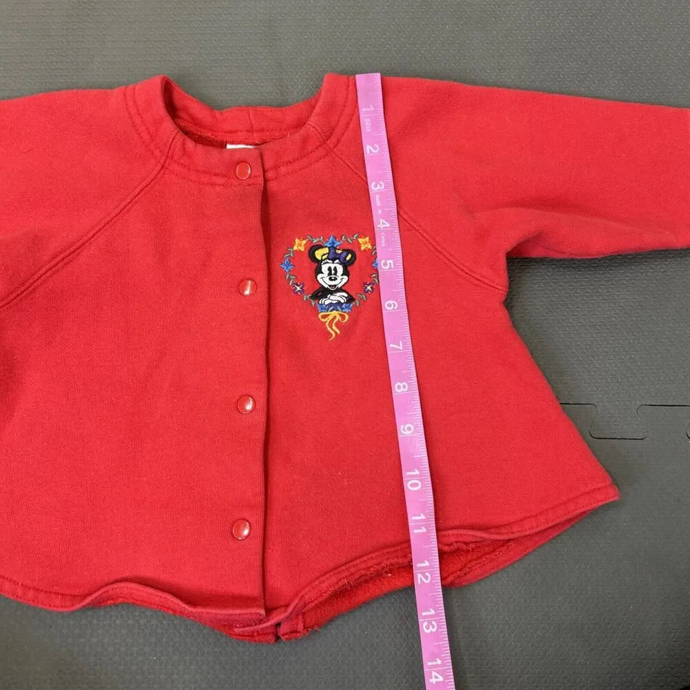 Vtg Disney Store Minnie Mouse Sweatshirt Jacket Snap Front Red Size 18m Embrd.
